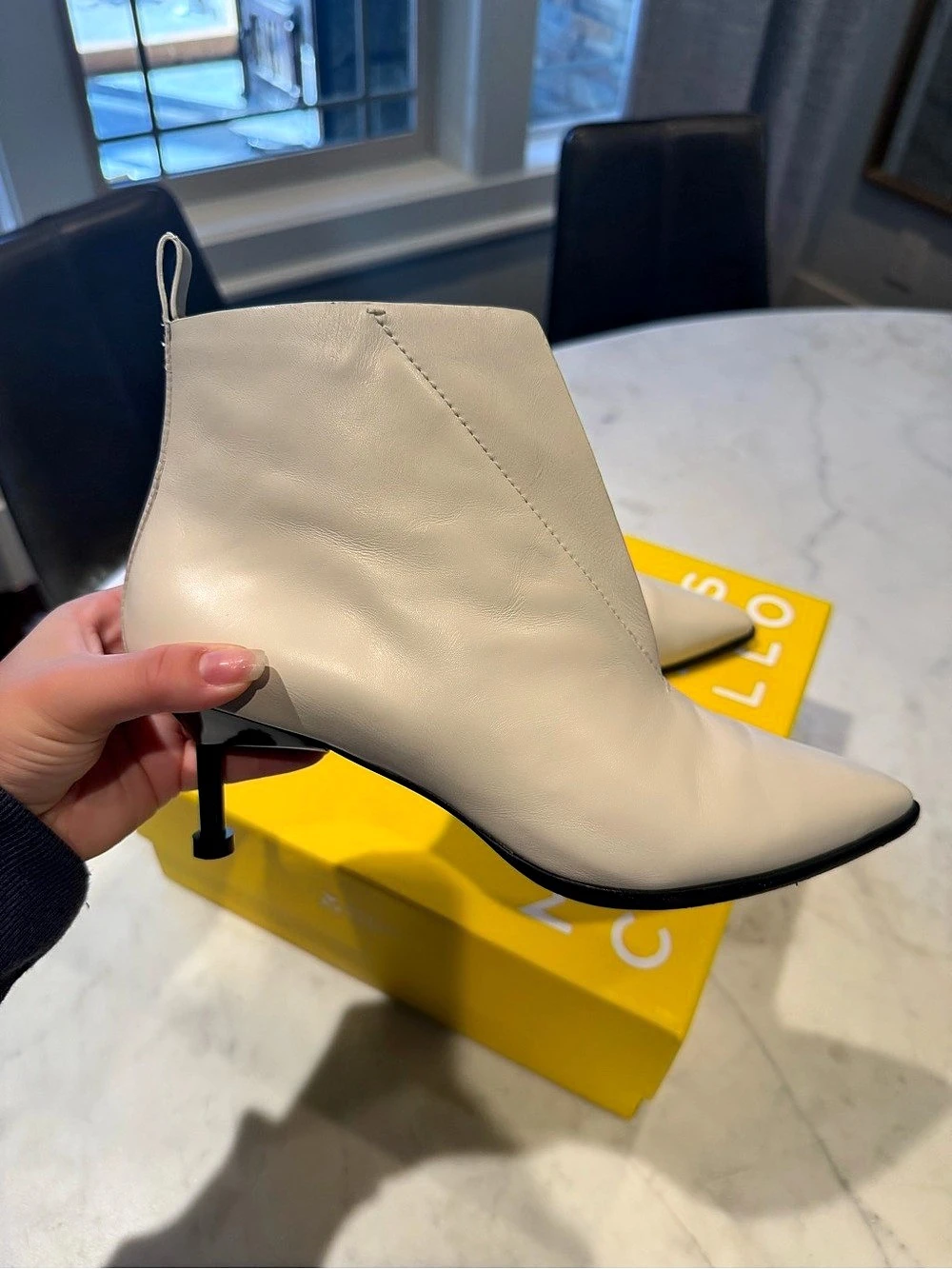 Mercedes Castillo Pointed-Toe Heeled Ankle Boots Cream Us 7.5 Like New — image 2 of 8